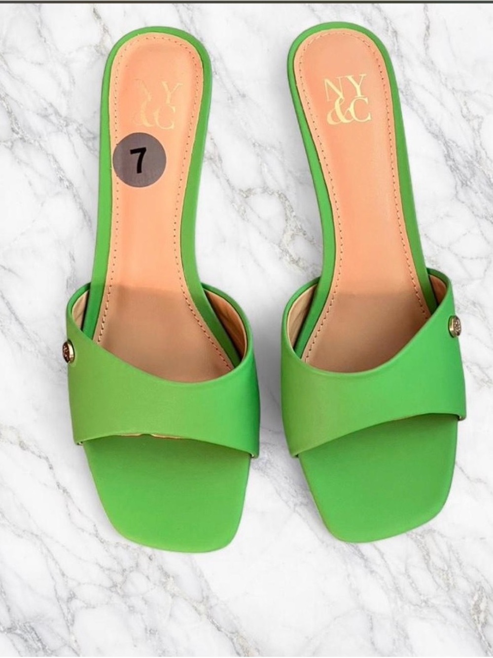 New York & Company Bright Green Slingback Kitten Heel Mules